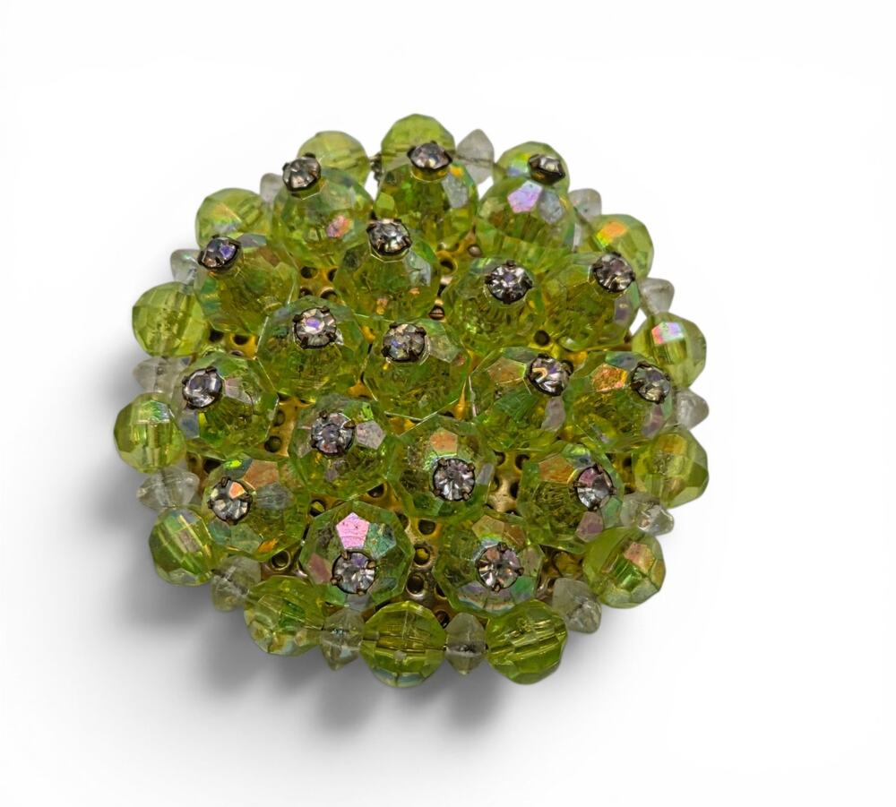 Vintage Lime Green Aurora Borealis Crystal Cluster Brooch 2 Inch
